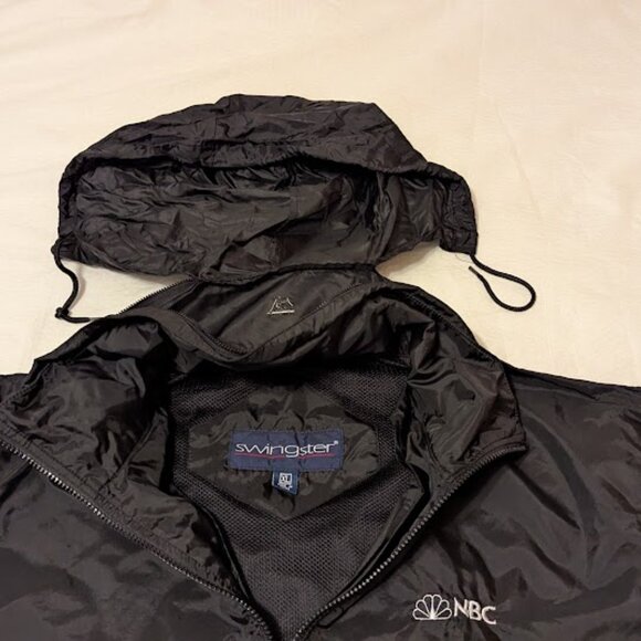NBC Black Windbreaker Jacket Swingster XL Packable Hood - Picture 6 of 6